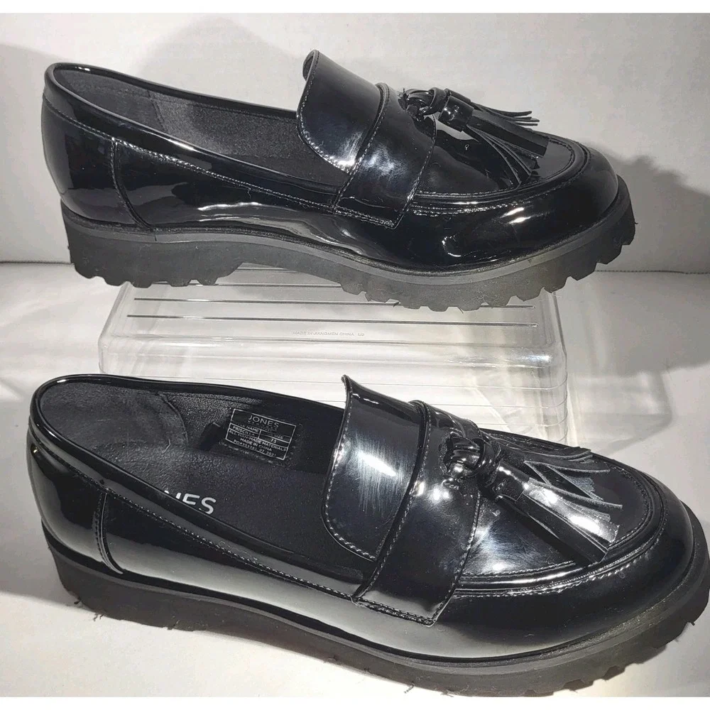 Jones New York Priscilla Black Patent Leather Chunky Loafers Women's 7.5 NWOB